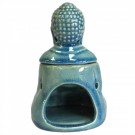 Sitting Buddha oljebrenner i keramikk, blå 14 cm thumbnail