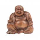 Small Laughing Buddha håndskåret tre 9-10 cm thumbnail