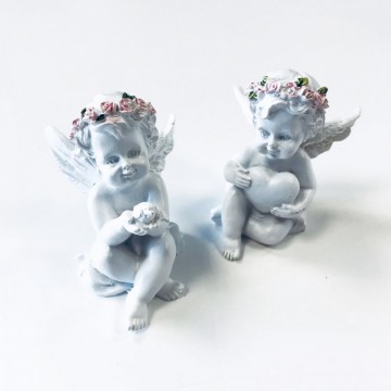 Angel with Heart and Dove and Pink Roses  7 cm