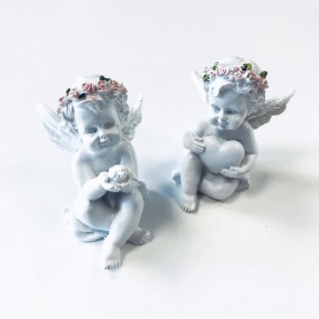 Angel with Heart and Dove and Pink Roses 7 cm