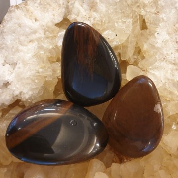 Obsidian, mahogny mørk USA flat lommestein AAA+ kvalitet 500 gram