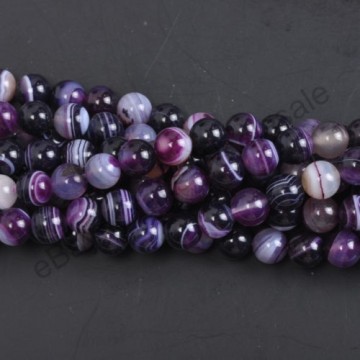 Agat, lilla stripet (Farget) med hull, 6 mm, runde (30 stk)