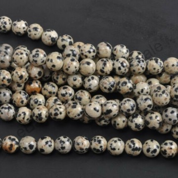 Jaspis, dalmatiner med hull, 6 mm, runde (30 stk)