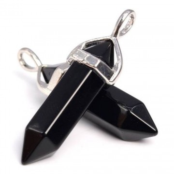 Sekskantet Svart Onyx (F) point 4 cm