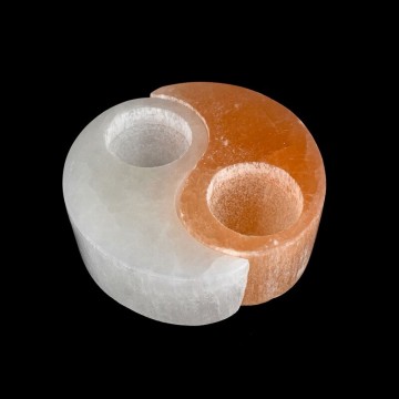 Selenitt hvit og oransje Yin og Yang telysholder