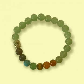 Armbånd chakra med 8 mm Aventurin, grønn og buddha AAA-kvalitet, 19 cm