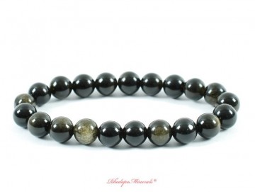 Armbånd med 8 mm Obsidian, gull AAA-kvalitet