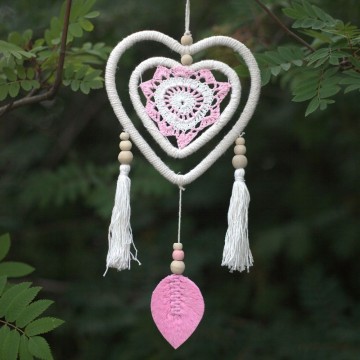 Drømmefanger heart in heart rosa fra Bali 35 cm lang