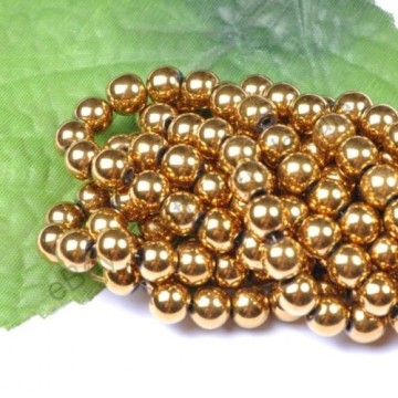 Hematitt, gull (Farget) med hull, 8 mm, runde (20 stk)
