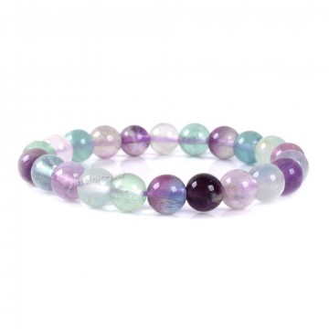 Armbånd med 8 mm Fluoritt, regnbue (mest grønn) AAA-kvalitet, 19 cm
