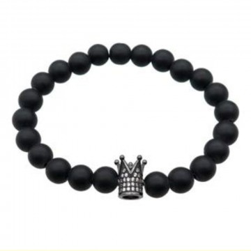 Armbånd med 8 mm Onyx, svart matt og krone AAA-kvalitet, 19 cm