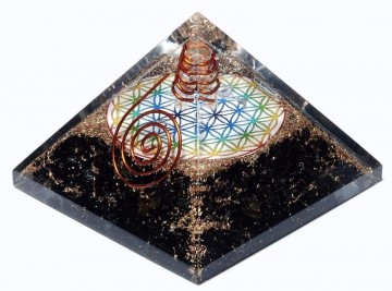 Orgonitt Stor 70 mm, Svart Turmalin, kobber og Flower of Life