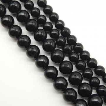 Svart Onyx med hull, 6 mm, runde (30 stk)