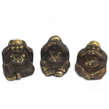 Hear No Evil, Speak No Evil, See No Evil Buddha, messing, 3 stk, 4 cm