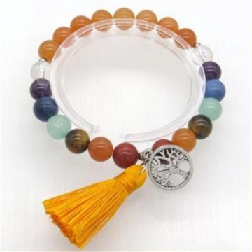 Armbånd chakra med 8 mm Aventurin, peach, dusk og livets tre AAA-kvalitet, 19 cm