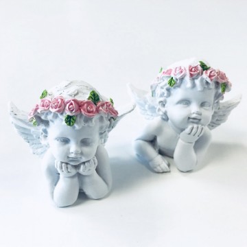 Angel Head and Shoulders with Pink Roses 6,5 cm