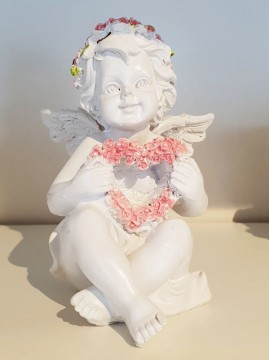 Angel with Pink Heart Roses 12 cm