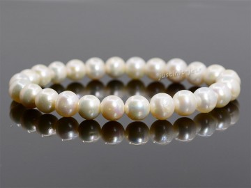 Armbånd med 8 mm Perle, hvit (kultur slipt) AAA-kvalitet, 19 cm
