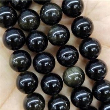 Obsidian, gull (Ekte) med hull, 6 mm, runde (30 stk)