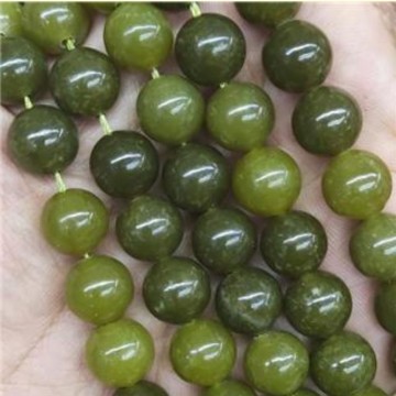 Krysopras, lemon med hull, 8 mm, runde (20 stk)