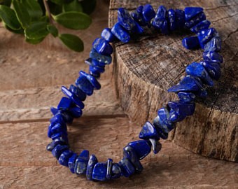 Chips armbånd med strikk, Lapis Lazuli AAA-kvalitet, 19 cm