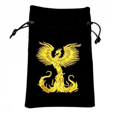 Oppbevaringspose sort fløyel med Phoenix Rising symbol
