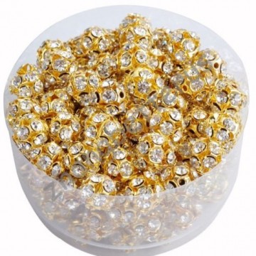 Spacer Rhinstone, Gull klar, 8 mm, 20 stk