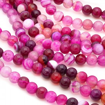 Agat, rosa stripet (Farget) med hull, 6 mm, runde (30 stk)