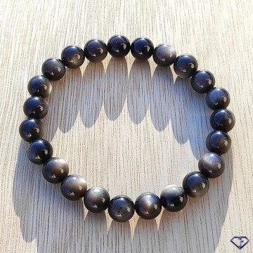 Armbånd med 8 mm Obsidian, sølv AAA-kvalitet, 19 cm