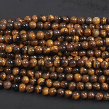 Tigerøye, gyllen med hull, 8 mm, runde (20 stk)