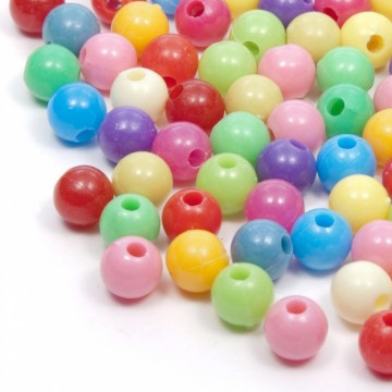 Plastikk beads mix farger 8 mm, 100 stk