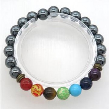 Armbånd chakra med 8 mm Hematitt AAA-kvalitet, 19 cm