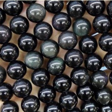 Obsidian, regnbue (Ekte) med hull, 6 mm, runde (30 stk)