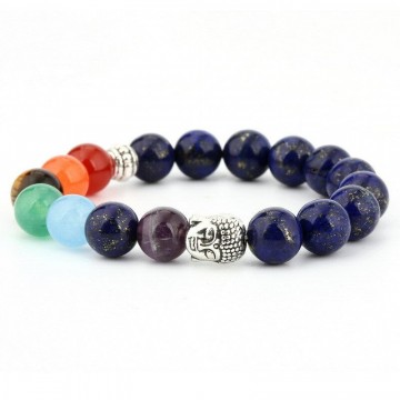 Armbånd med 6 mm Lapis Lazuli, buddha og chakra krystaller
