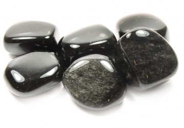 Obsidian, sølv Tromlet Medium AAA-kvalitet