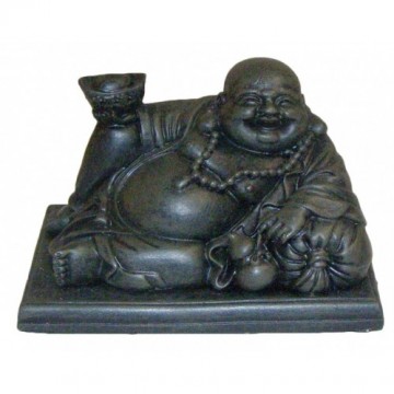 Laying Buddha Holding Ingot, Mørk grønn 8 cm