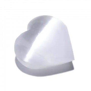 Selenitt, hvit puff hjerte, 5 cm AAA-kvalitet