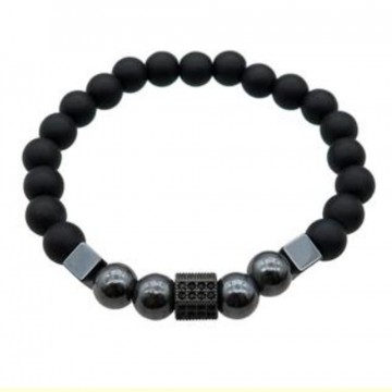 Armbånd med 8 mm Onyx, svart matt square cubes AAA-kvalitet, 19 cm