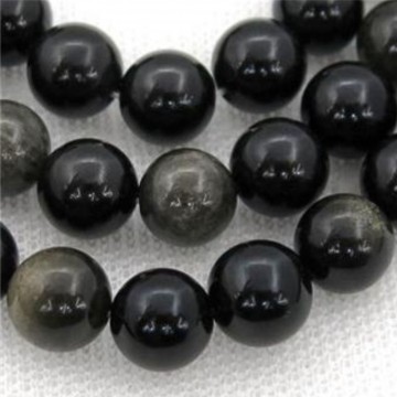 Obsidian, svart (Ekte) med hull, 6 mm, runde (30 stk)