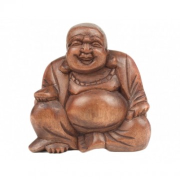 Small Laughing Buddha håndskåret tre 9-10 cm