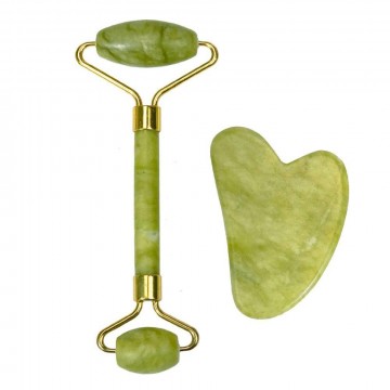 Gua sha ansikts kam og ansiktsrulle Jade, grønn