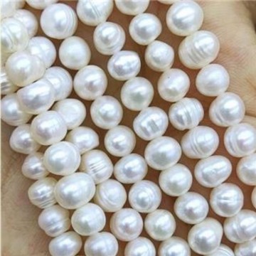 Perle, hvit (kultur naturlig) med hull, 6-7 mm, 30 stk