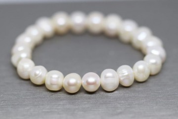 Armbånd med 8 mm Perle, hvit (kultur naturlig) AAA-kvalitet, 19 cm