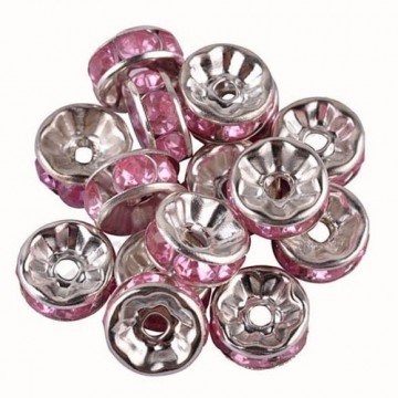 Spacer Tjekkisk Rhinstone innhul, Rosa, 8 mm, 100 stk