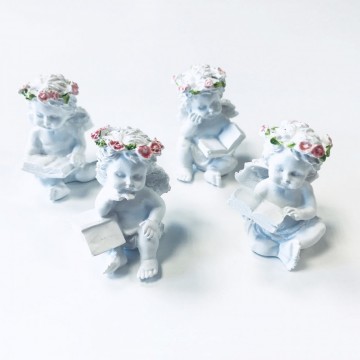 Angel Reading Book with Pink Roses 5,5 cm