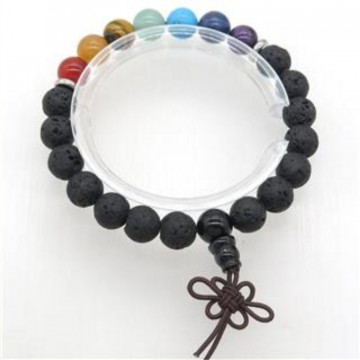 Armbånd chakra med 8 mm Lava, svart, power AAA-kvalitet, 19 cm