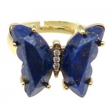Sommerfugl i Lapis Lazuli ring gullforgylt justerbar