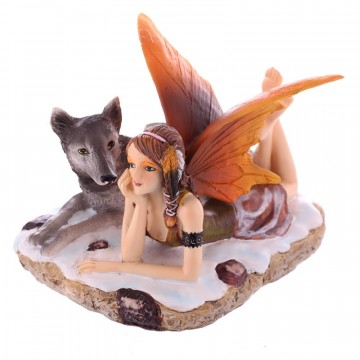 Mystic Realms Laying Snow Fairy and Wolf 11 cm