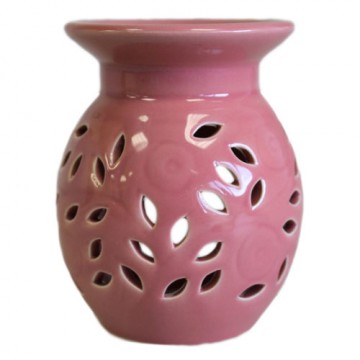 Floral oljebrenner i keramikk, Rosa 15 cm