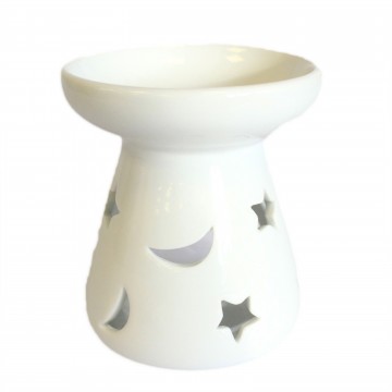 Måne og stjerner oljebrenner i keramikk, stor hvit 6,5 cm
